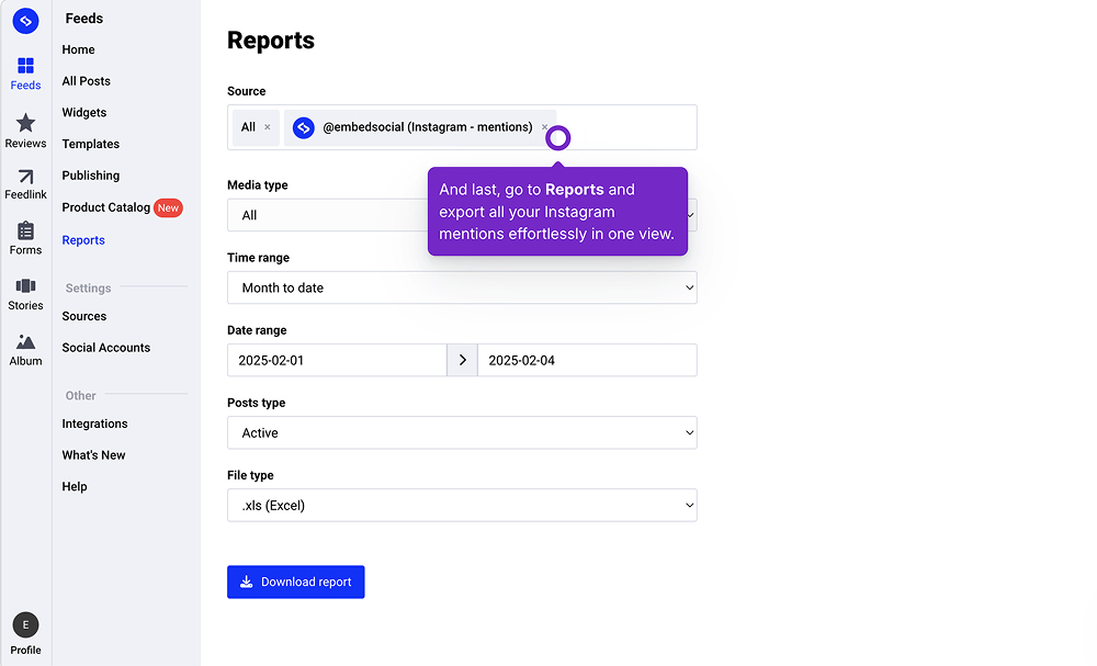 exporting instagram mentions in embedsocial