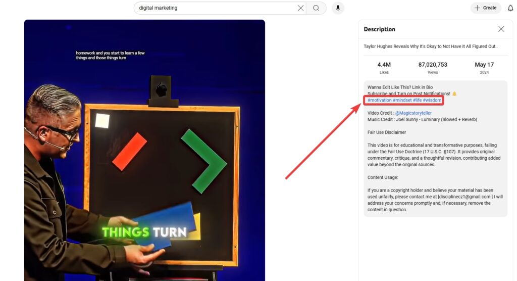 adding hashtags in youtube shorts descriptions