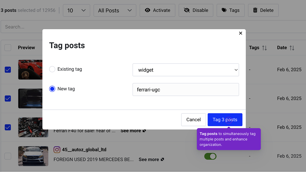 Organize Instagram hashtag posts by using tags