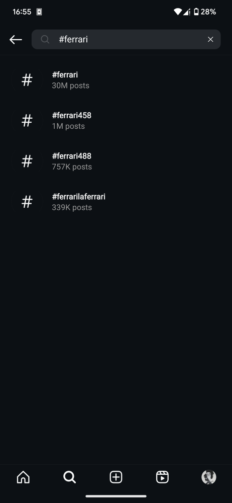 searching for a hashtag on instagram