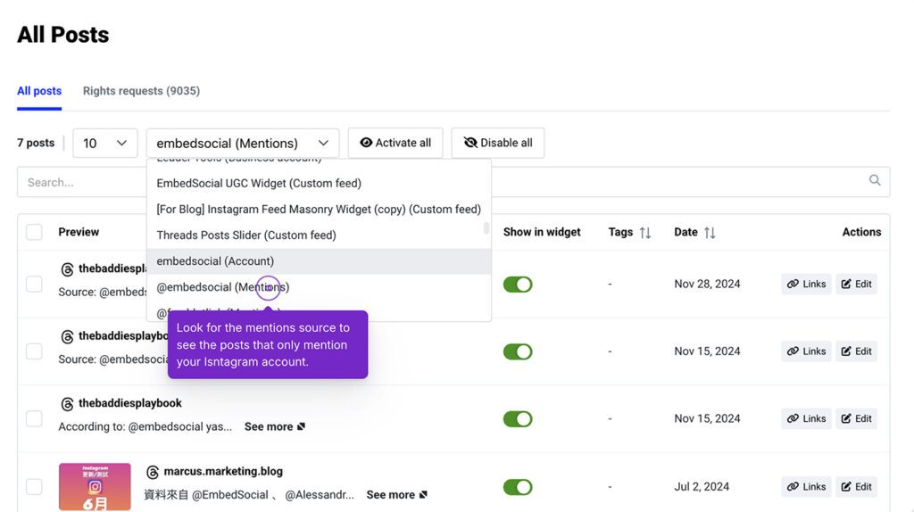 finding your instagram mentions posts in embedsocial