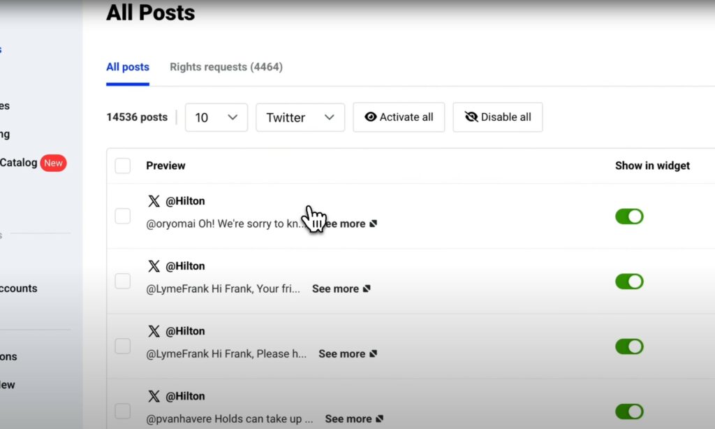 finding hashtagged x posts in embedsocial