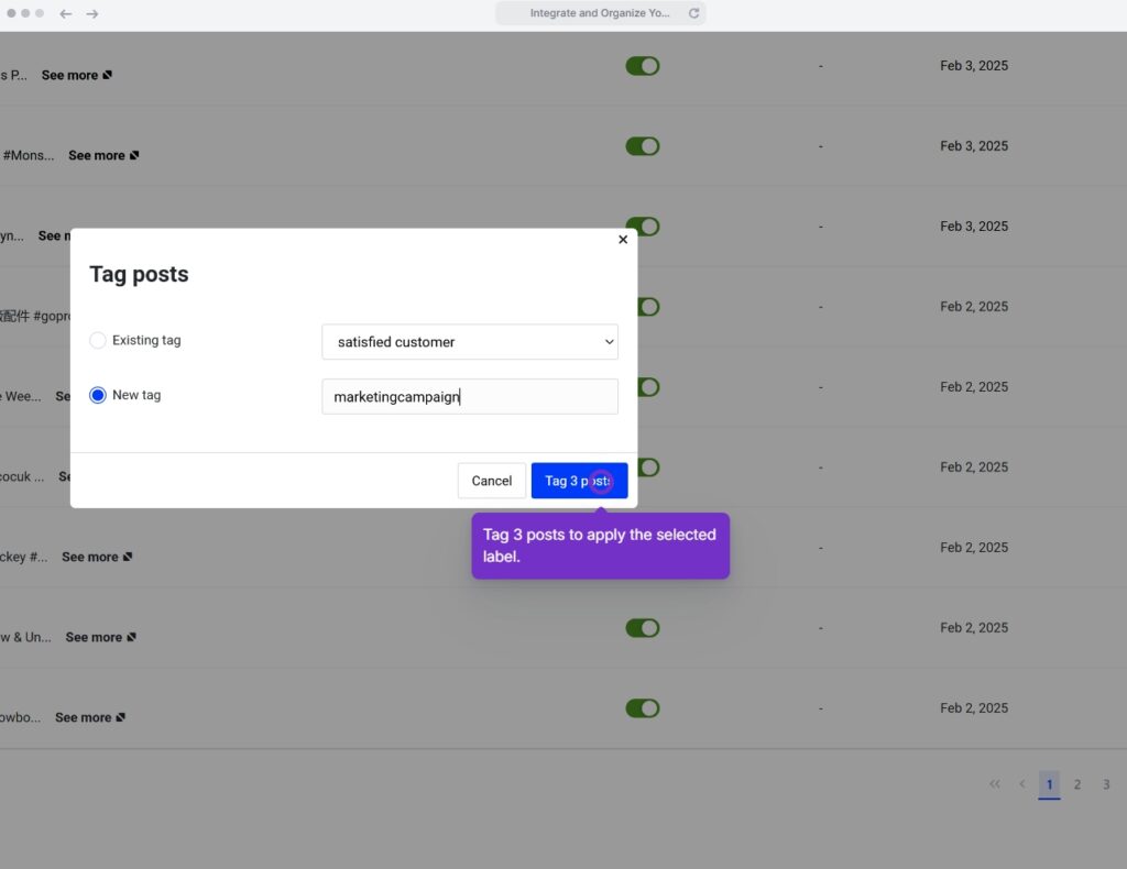 tagging posts in embedsocial