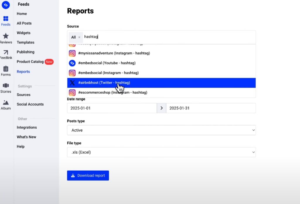 exporting x hashtag posts in embedsocial