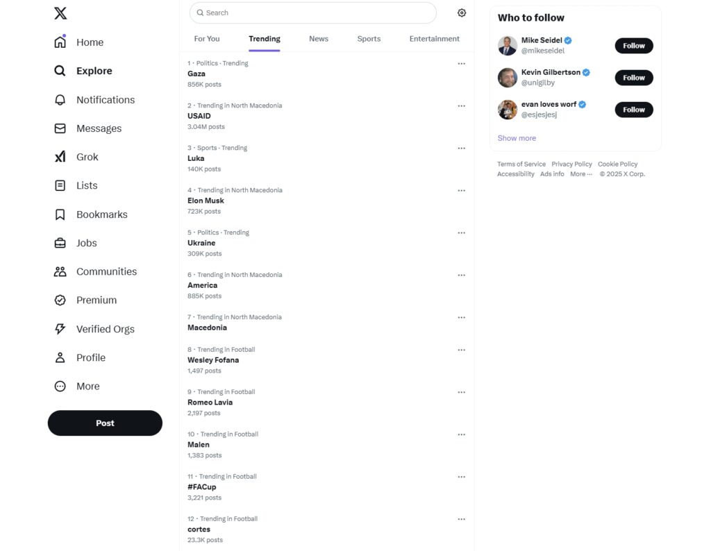 tracking x trending section for popular hashtags