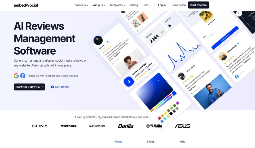 embedsocial review management software landing page