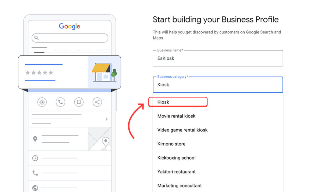 Choose the Kiosk business category