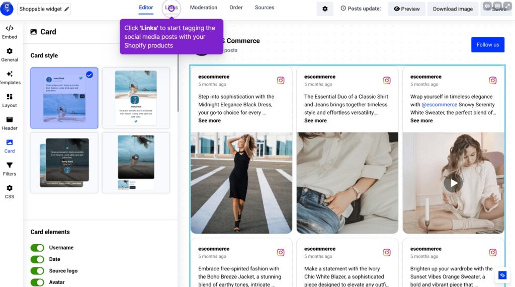 adding shopify store links to ugc inside embedsocial