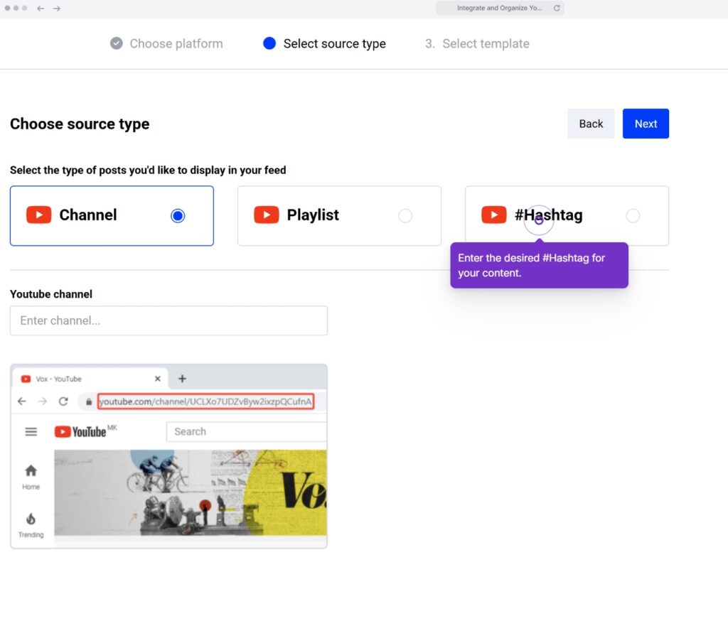 selecting your hashtag source inside embedsocial