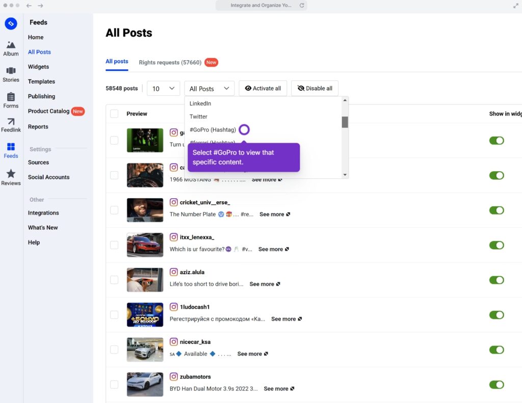 checking out all hashtagged posts in embedsocial