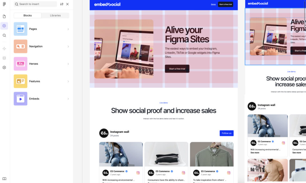 Live Figma site with Instagram widget by EmbedSocial