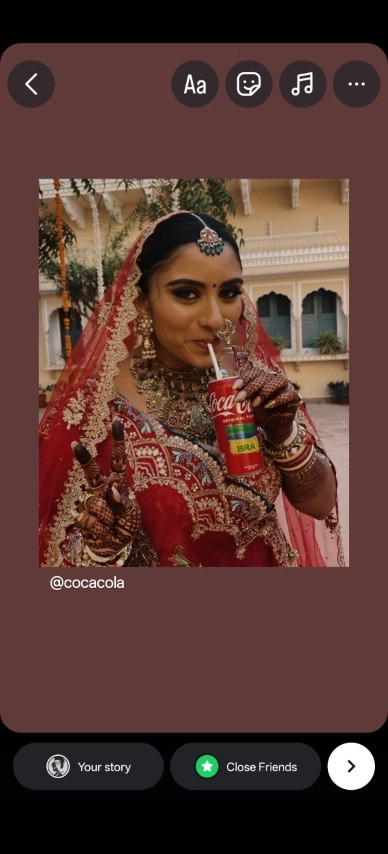 reposting coca cola post in an instagram story