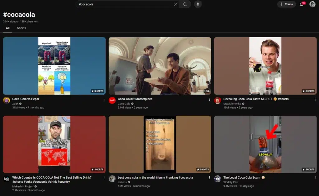 cocacola youtube hashtag page