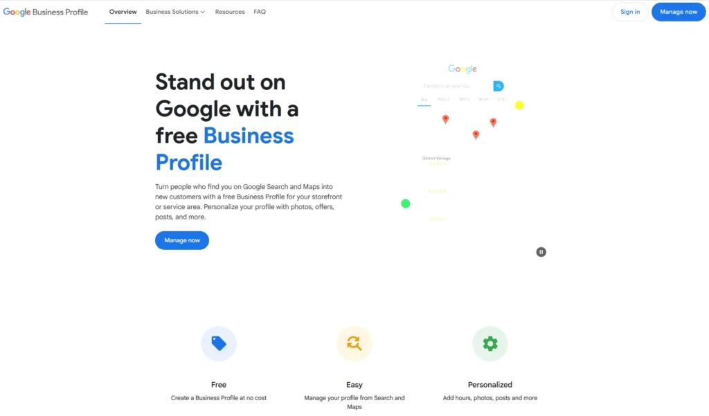 google business profile landing page