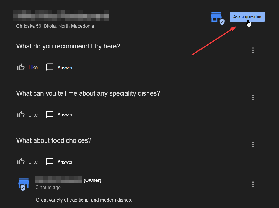 posing a google question via gbp dashboard