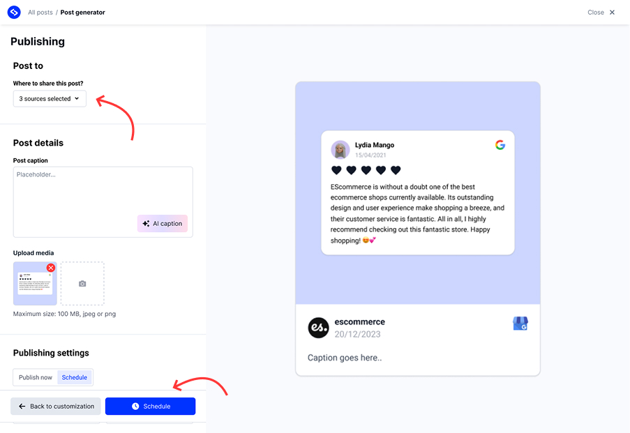 Schedule Google reviews posts