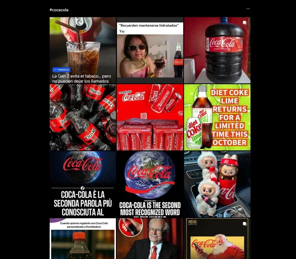 searching for the cocacola hashtag on instagram