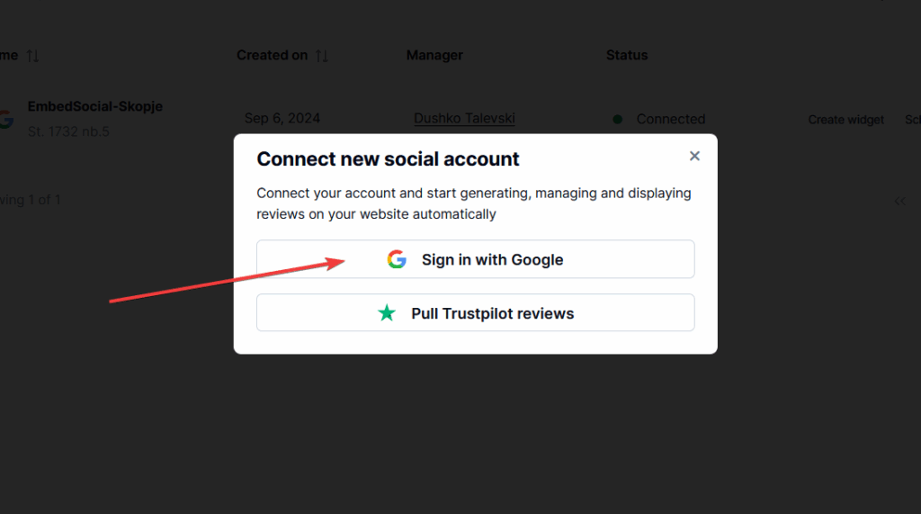 connecting google account in embedsocial