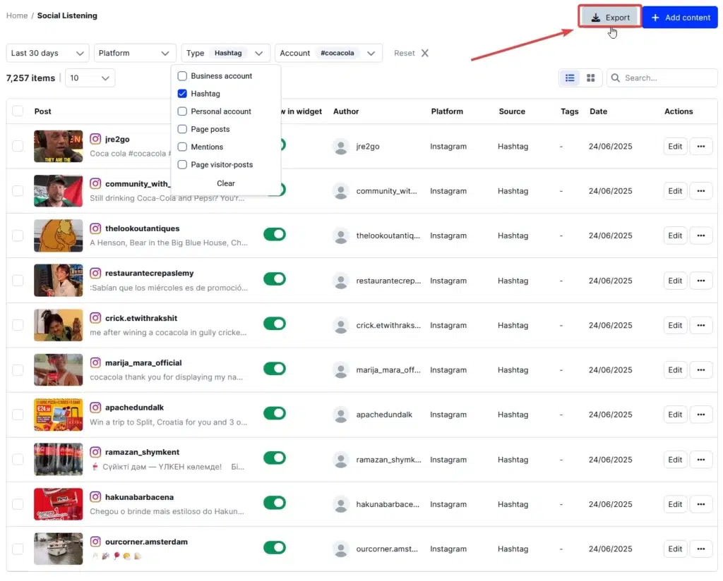 exporting social media data from embedsocial