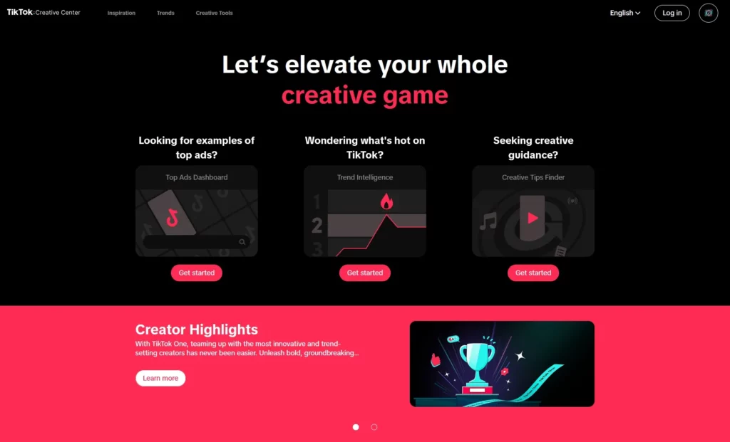 tiktok creative center landing page