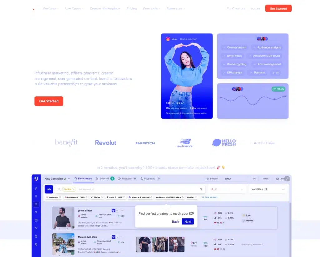 upfluence landing page