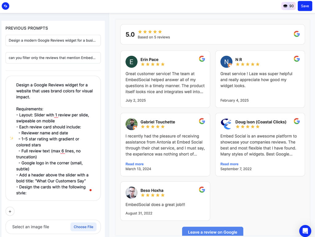 Ai reviews widget generator