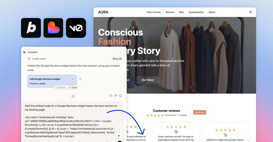 Embed google reviews widget in Lovable and bolt and v0