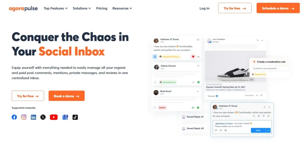 agorapulse social inbox landing page