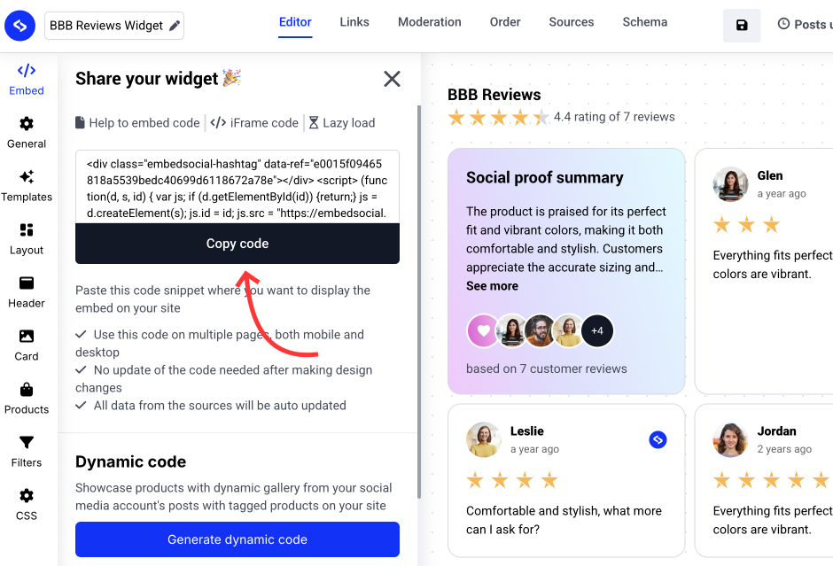 Copy reviews widget code