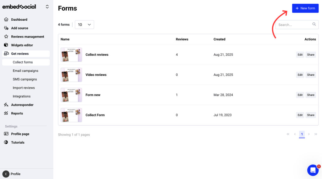 create a new collect form