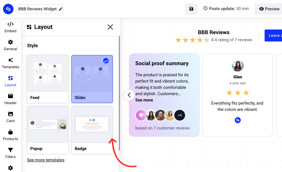 Design reviews widget