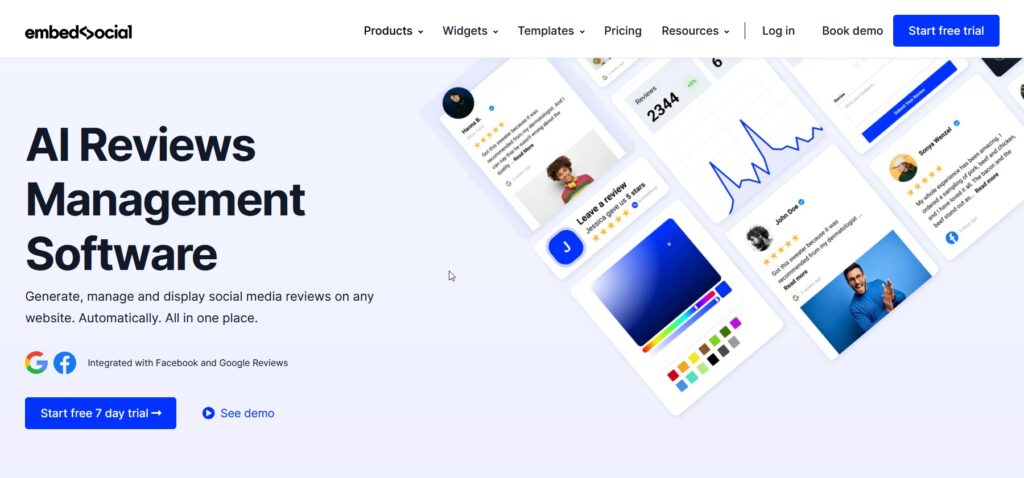 embedsocial ai reviews management software landing page