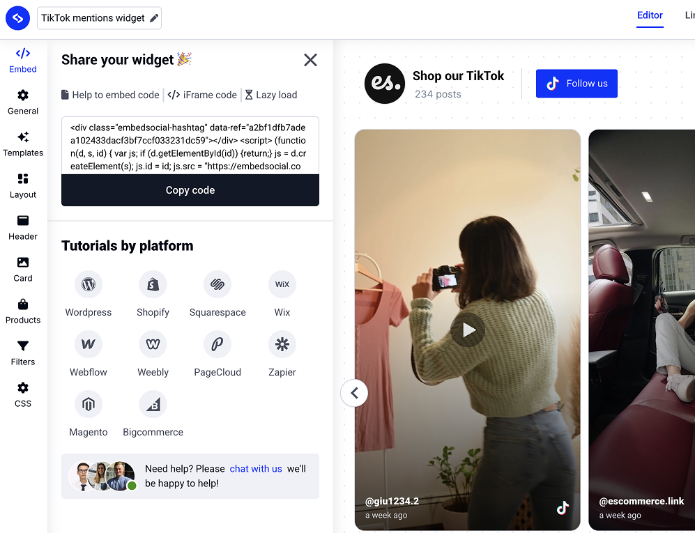 embed tiktok widget code