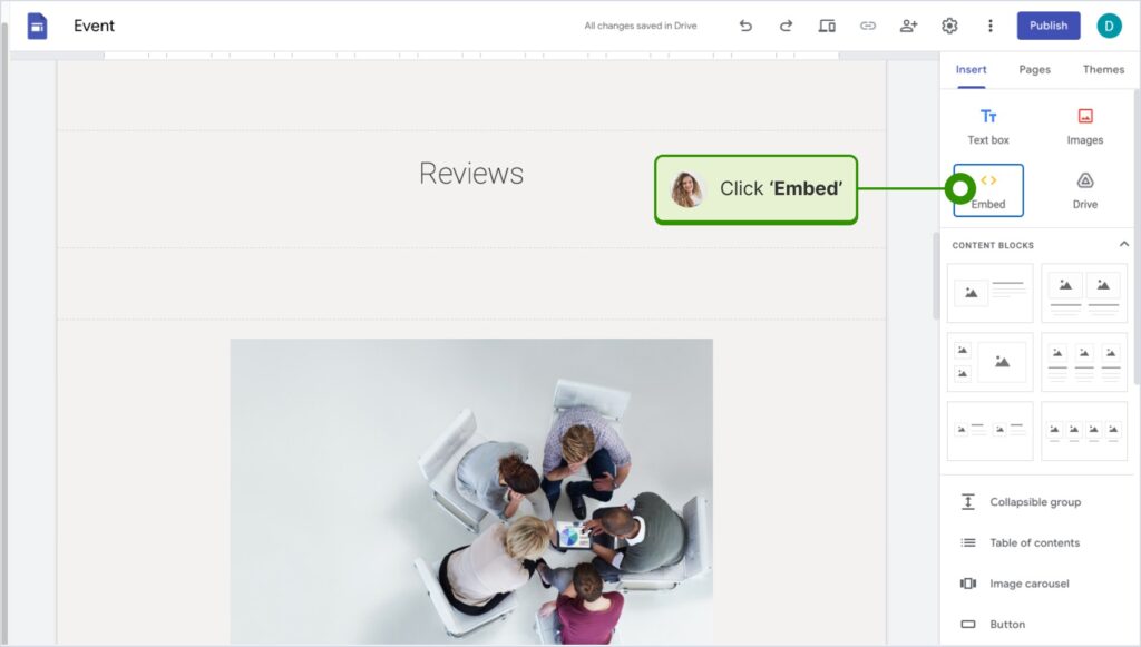 adding an embeddable widget in google sites