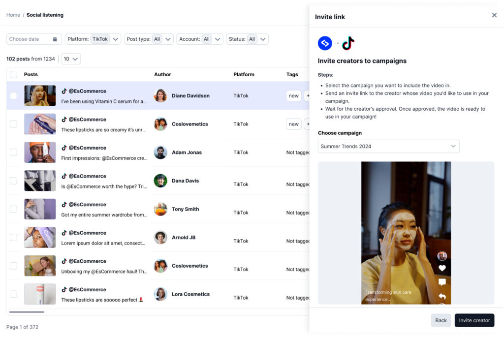 Invite TikTok creators for UGC campaigns