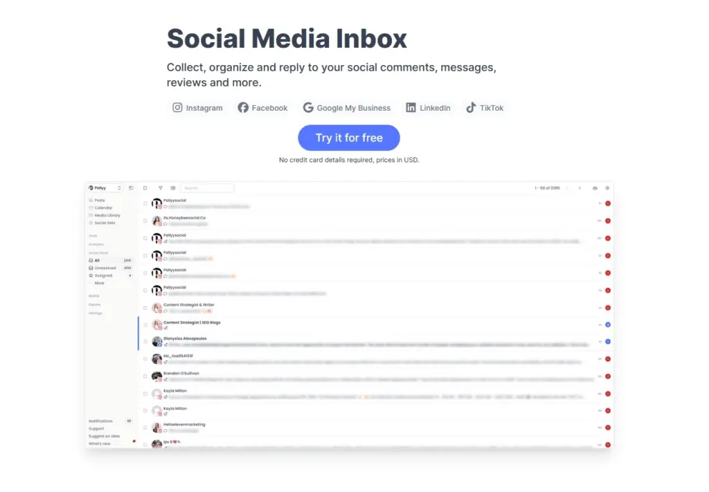 pallyy social media inbox landing page