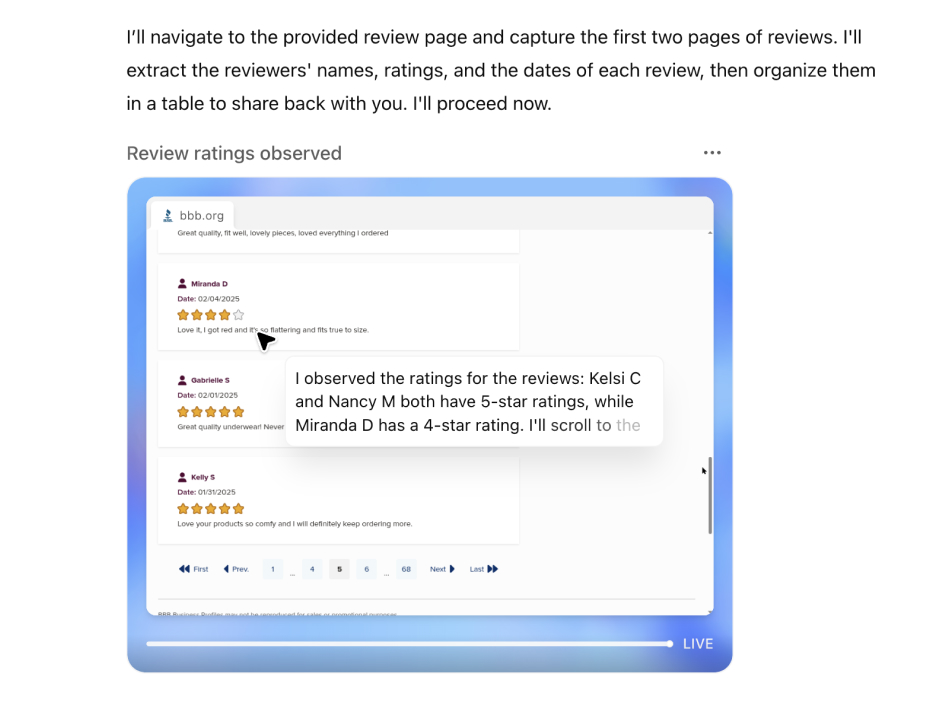 scrape reviews with ChatGPT Agent