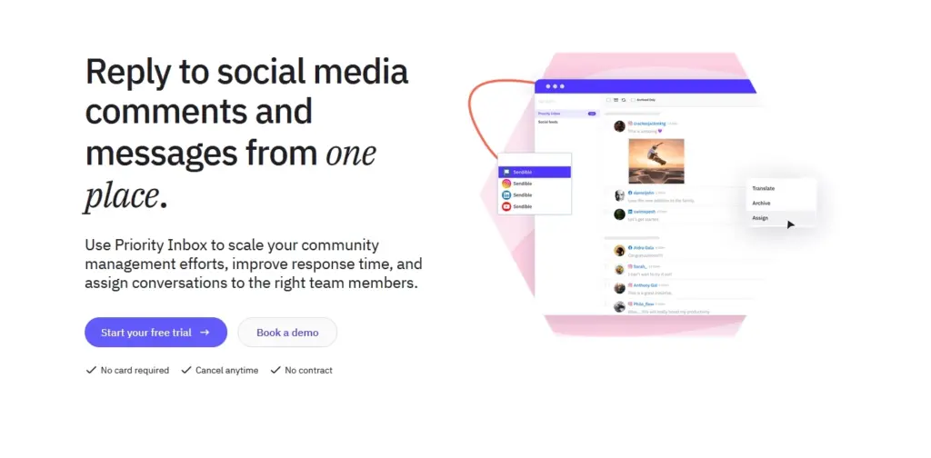 sendible priority inbox landing page