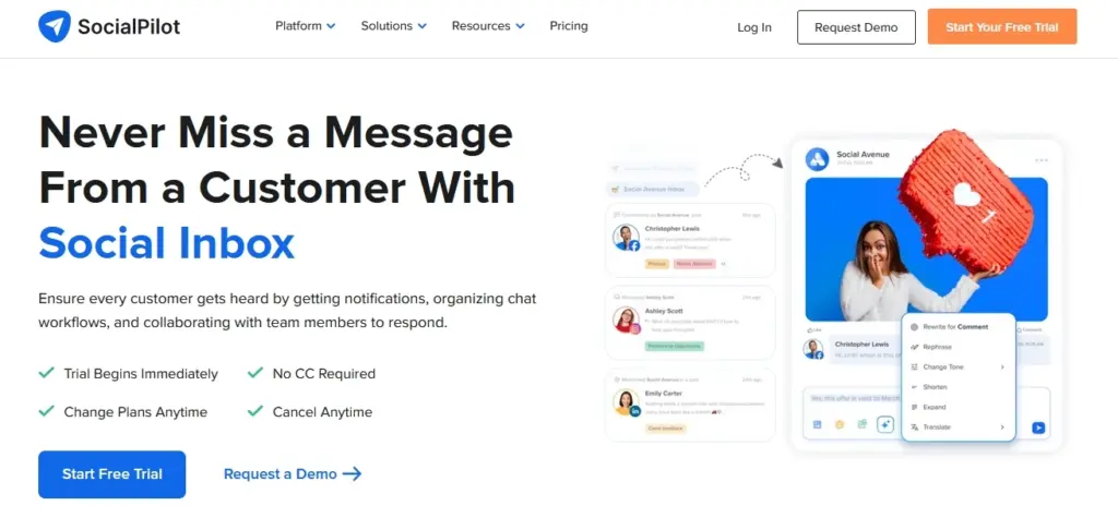 socialpilot social inbox landing page