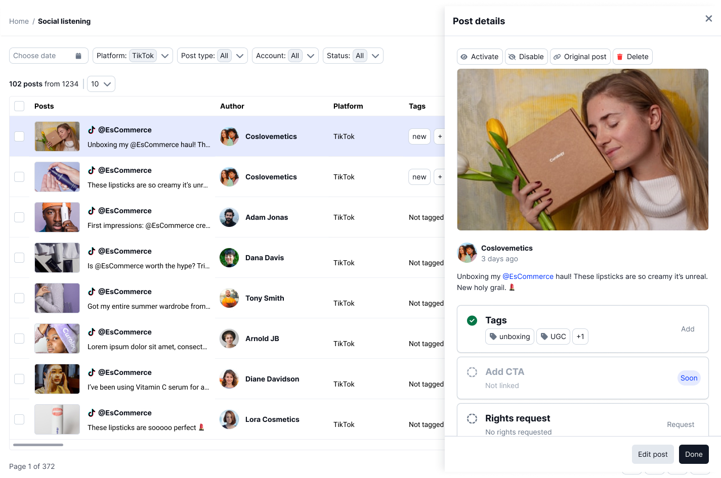 Tag and organize TikTok mention posts