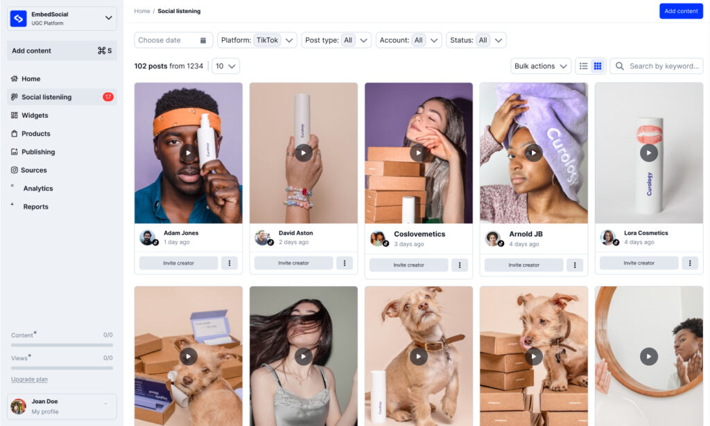 requesting TikTok UGC usage permissions via EmbedSocial