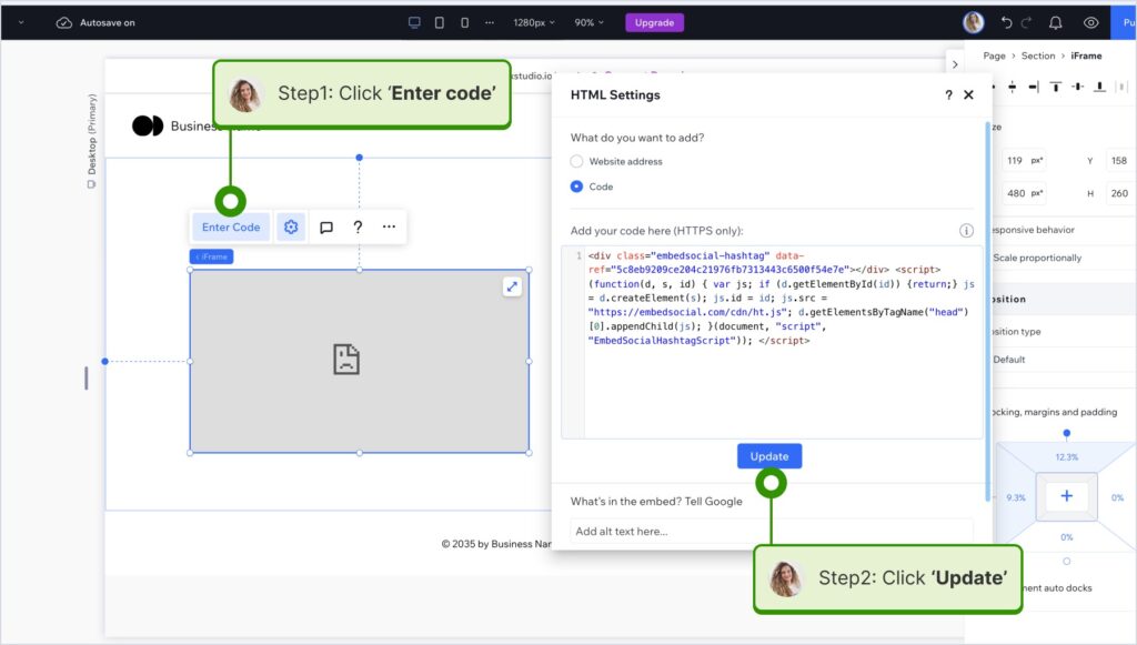 embedding a code snippet in wix