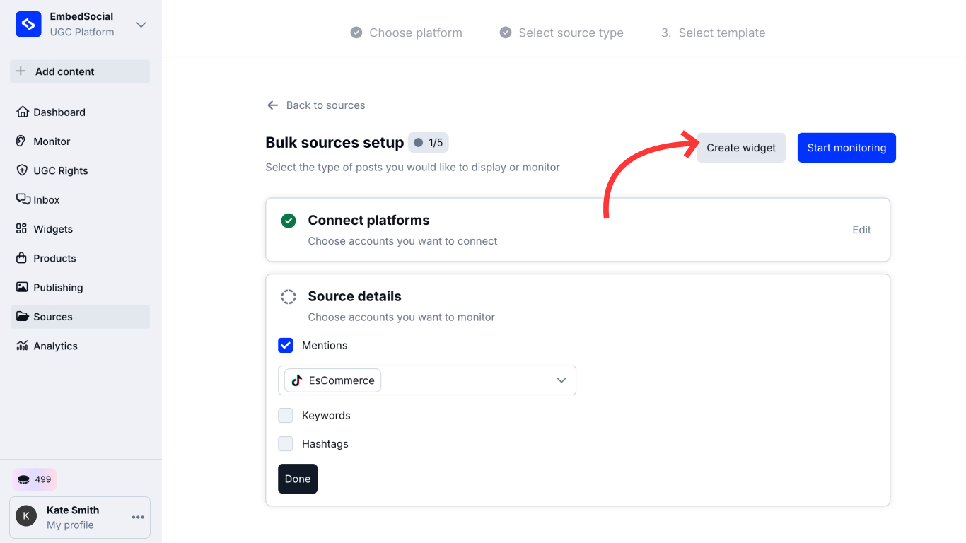 Choose a TikTok account to create a widget for