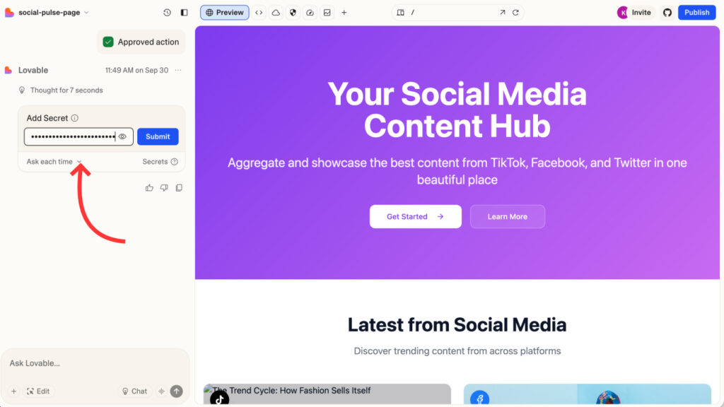 Provide EmbedSocial API key to Lovable