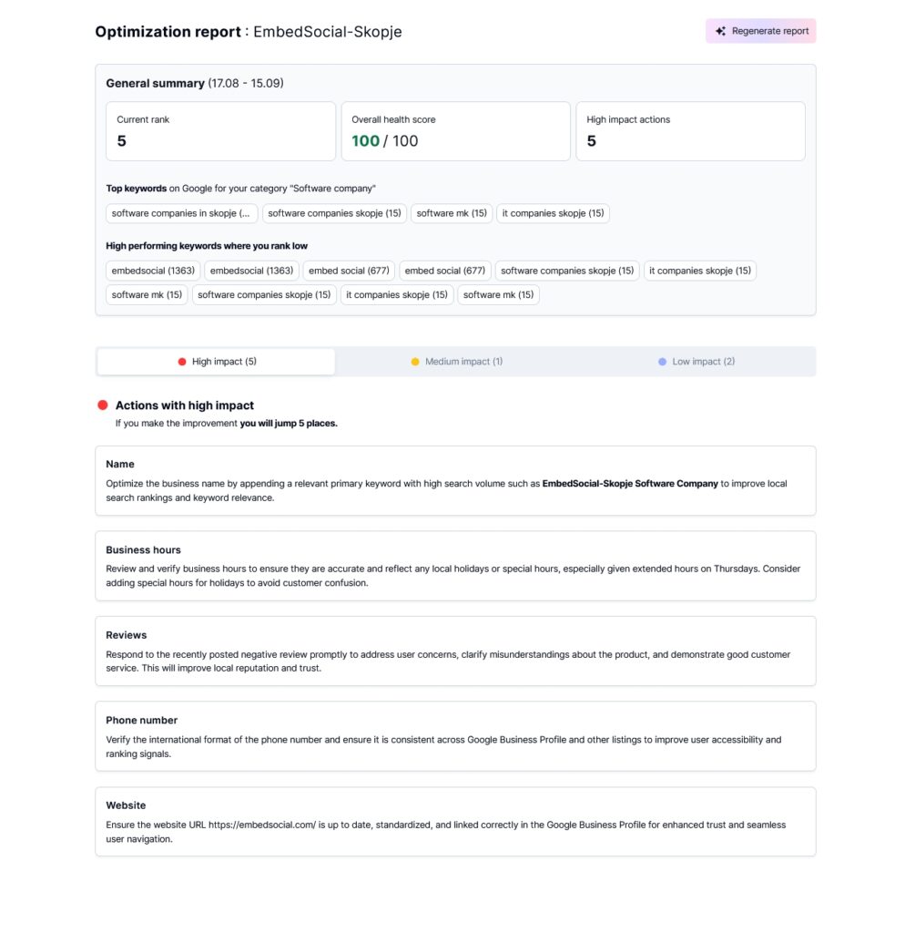 Open the Optimization Report section and click Generate Report to get the AI SEO report