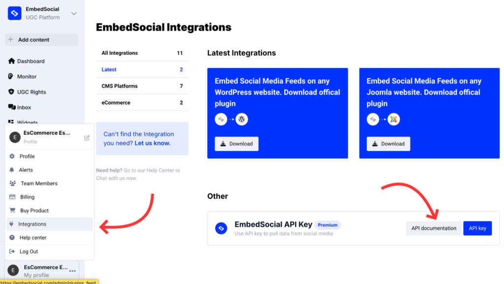 Get API key from EmbedSocial