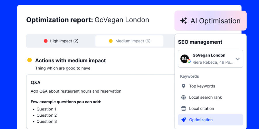 Generate optimisation report to improve SEO of Google business profiles