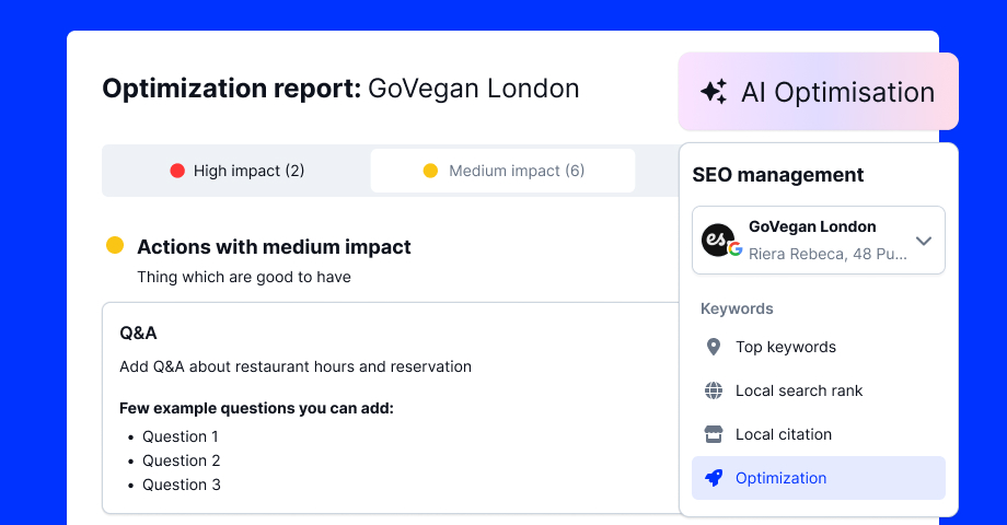 Generate optimisation report to improve SEO of Google business profiles