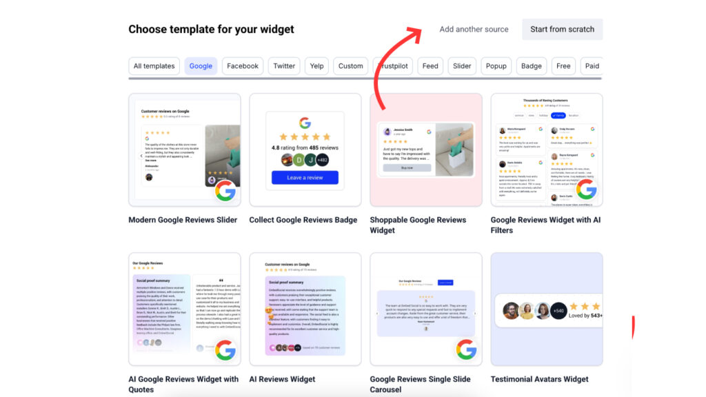 Select another content source from the templates page to create a combo widget with multiple feeds.