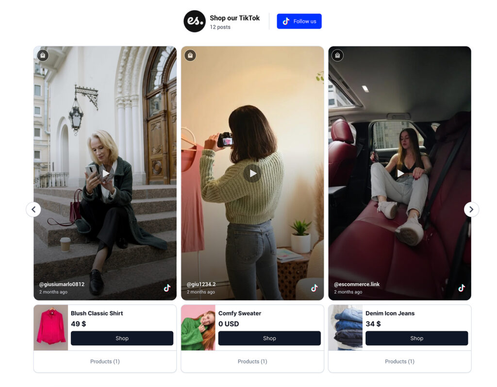 Shoppable TikTok mentions widget